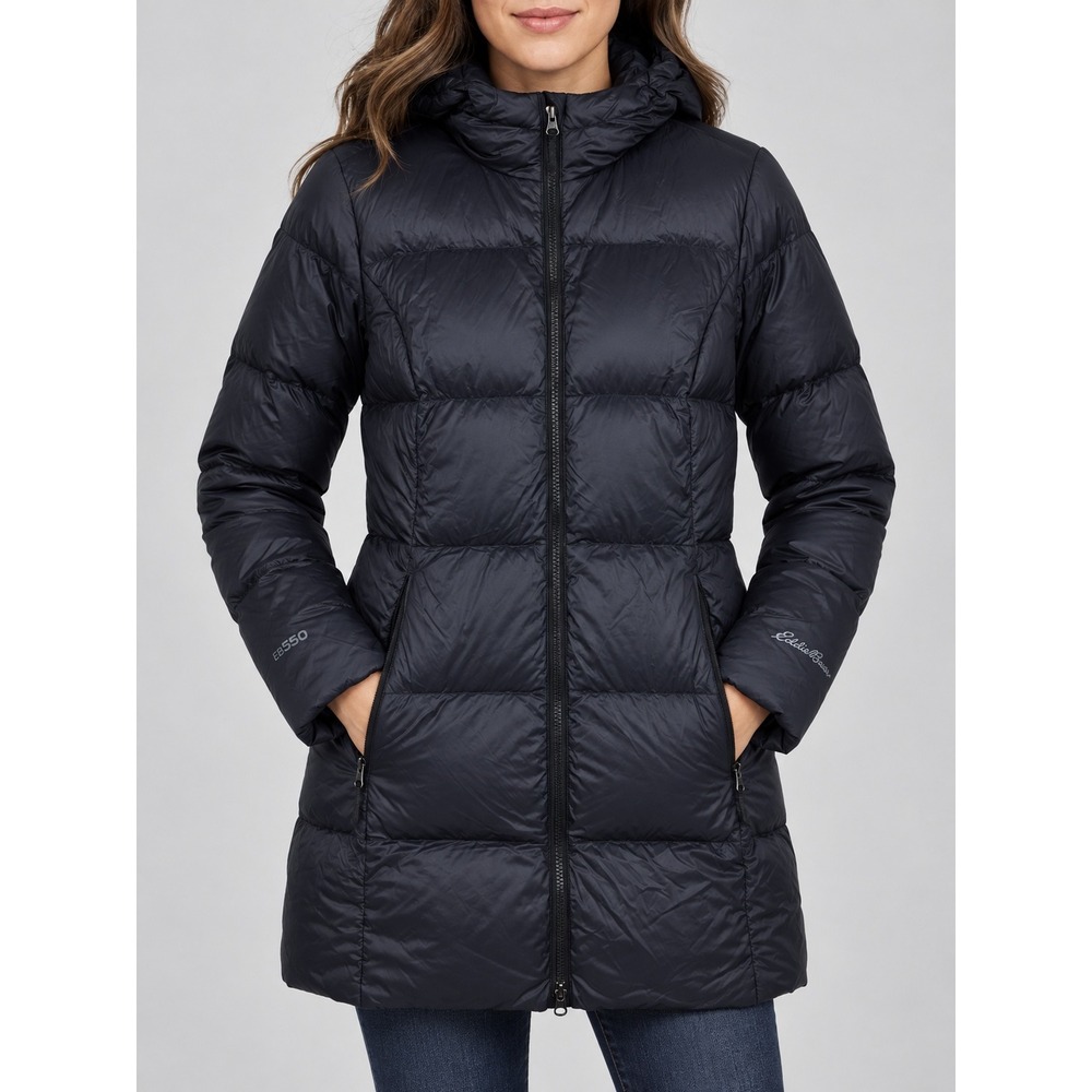 Eddie Bauer Luna Peak Down Parka Women S Black 550 Fill Hooded Coat Winter